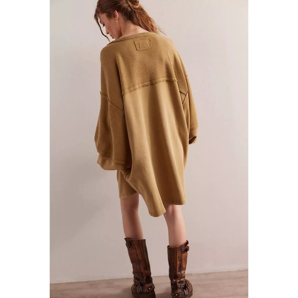Free People We The Coastal Solid Crew Sweatshirt Top Pullover Oversize L 283815 - Picture 3 of 7